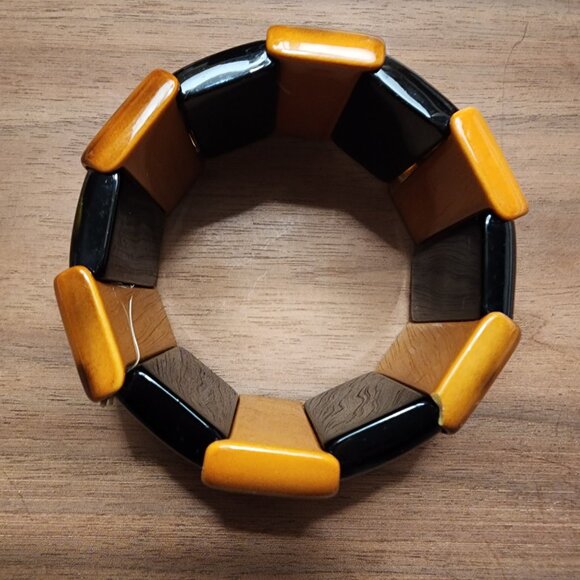 Vintage 2-Tone Leopard & Black Stretch Bracelet - Picture 3 of 7